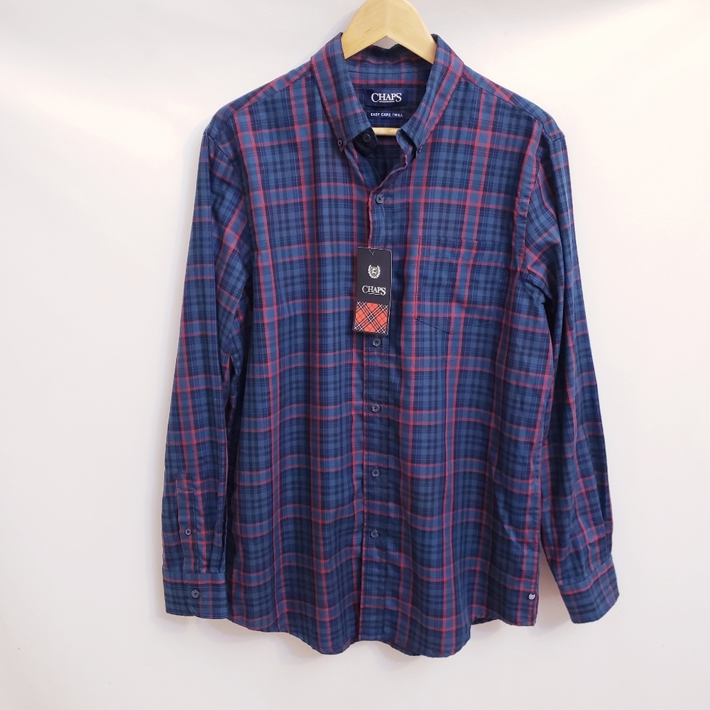 NWT Chaps Easy Care Twill Tartan Button Down, Size M
